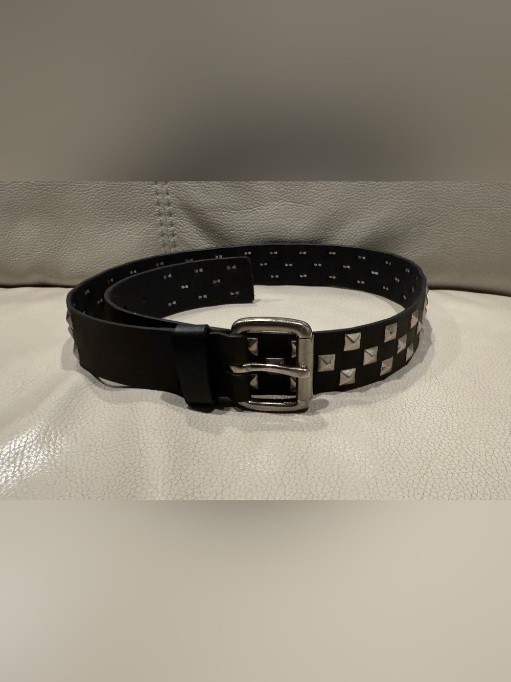 Genuine leather Black Studded Leather Belt with Silver Buckle